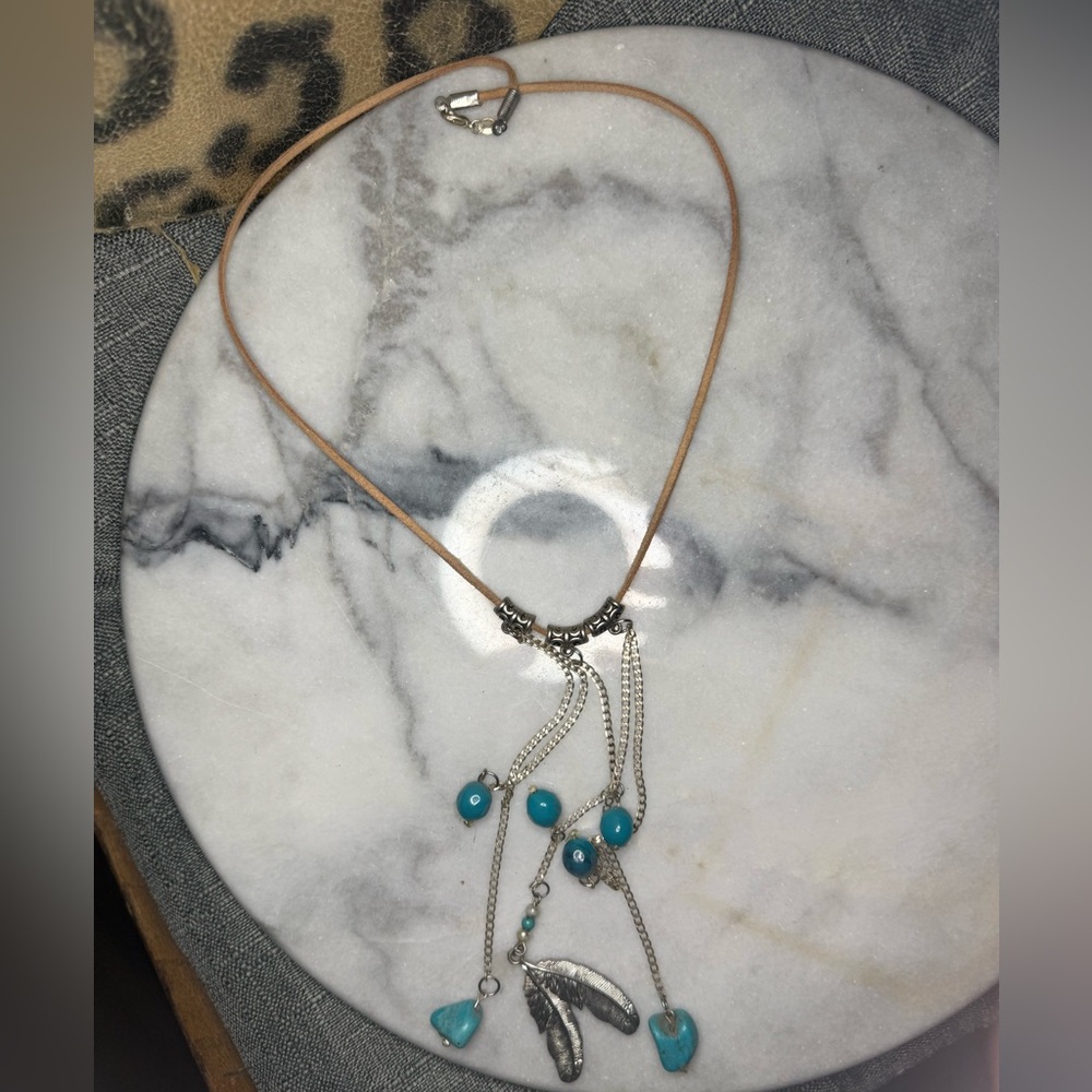 handmade turquoise & feather’s necklace - bundle.with.me.jewerly:)) - - Picture 3 of 5